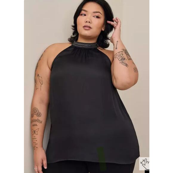 Torrid women’s Satin Beaded Halter Top black tunic size 3 / 3X - Picture 1 of 4